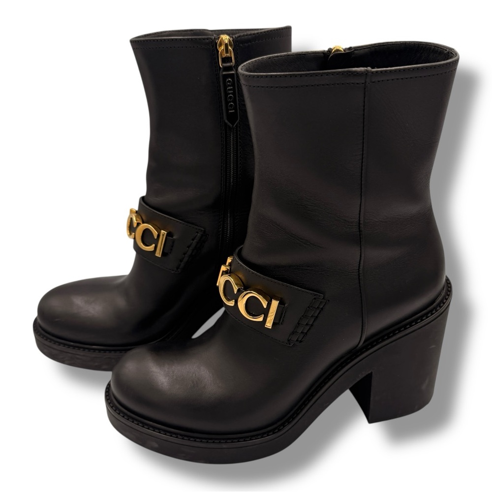 Gucci Logo Ankle Boots Black Leather – EU 37 - Picture 3 of 16